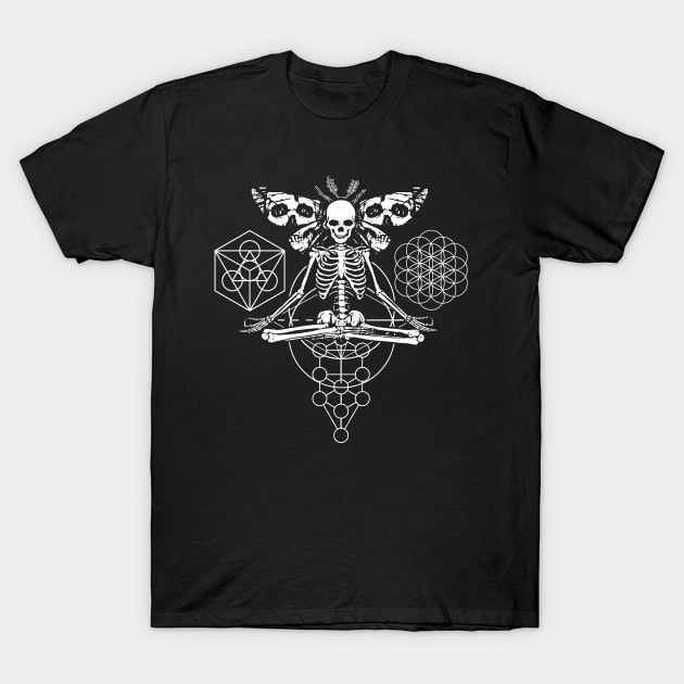 Occult Moth Meditating Skeleton Sacred Geometry T-Shirt by ShirtFace